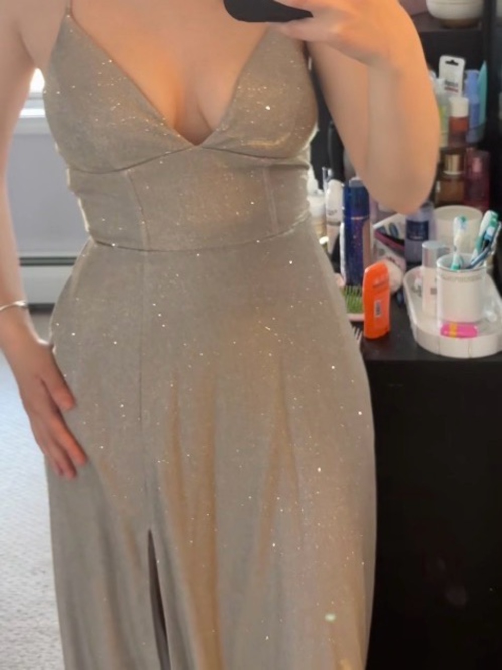 MUST GO! Windsor Sparkling Champagne Silver Strapless Prom Gown